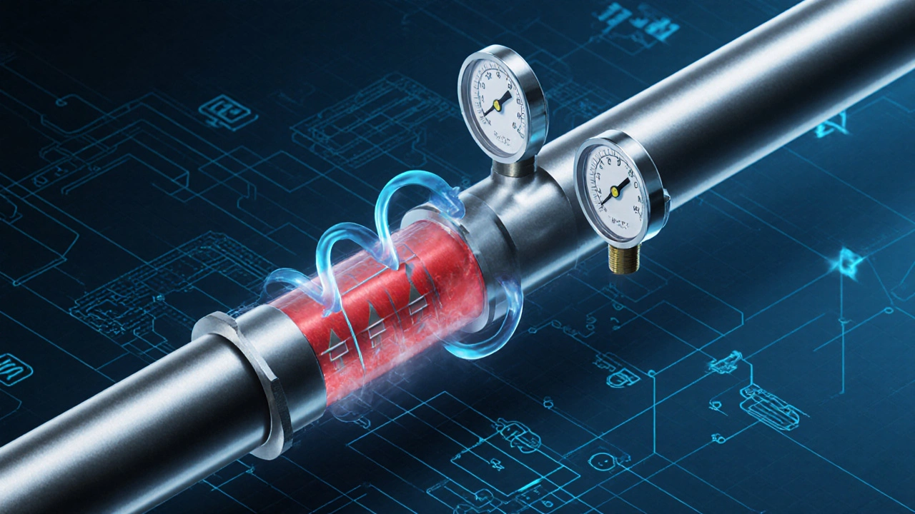 Изометрический рисунок демонстрирует разные потери давления в трубах.