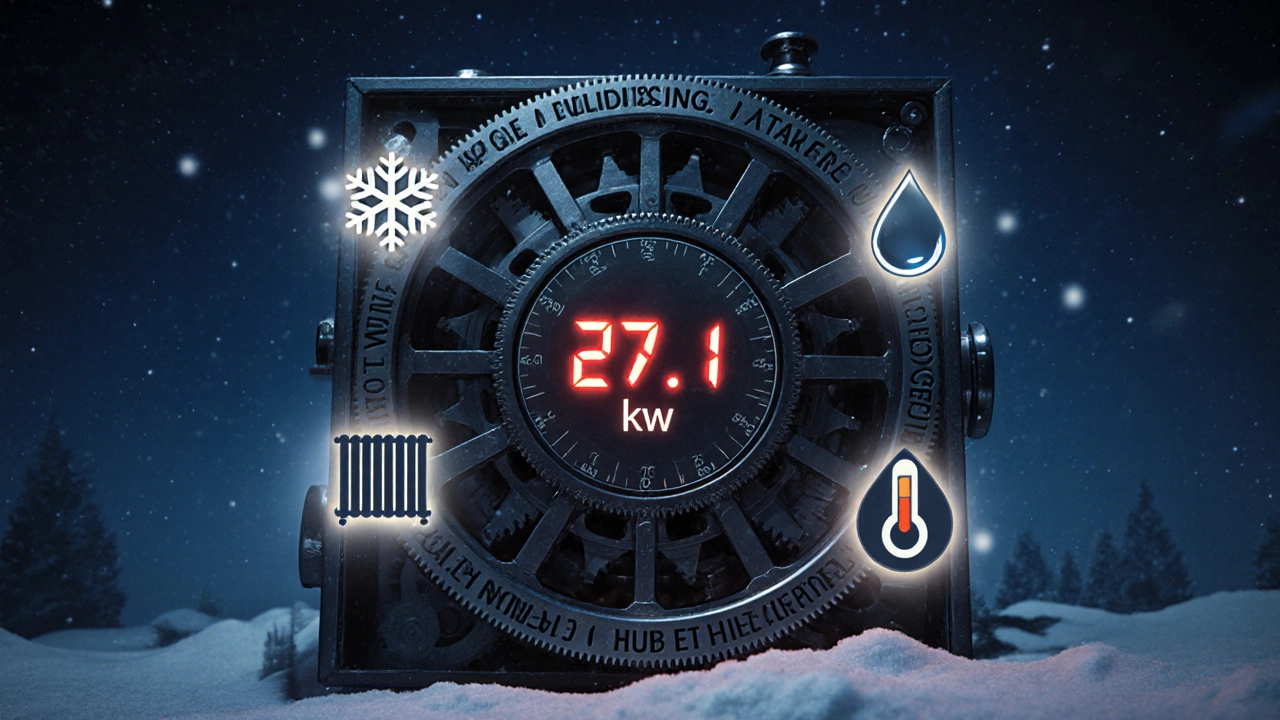 Котел как точный механизм с шестернями, учитывающими площадь, утепление и горячую воду.