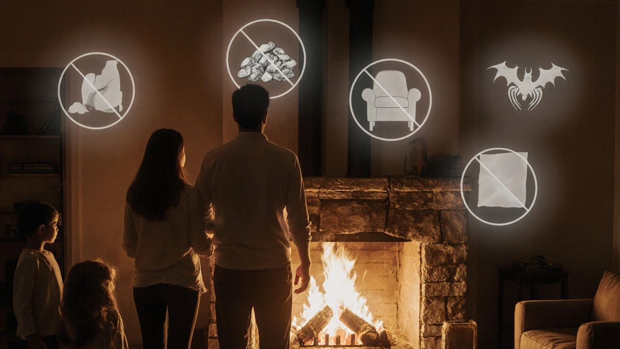 Семья у чистого камина, а вокруг них — призраки запрещённого топлива.