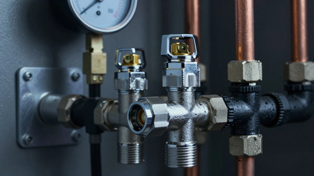 Узлы подключения труб отопления к стене в процессе монтажа.